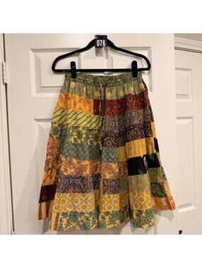 #76 100% Cotton knee length patchwork round skirt ONE SIZE